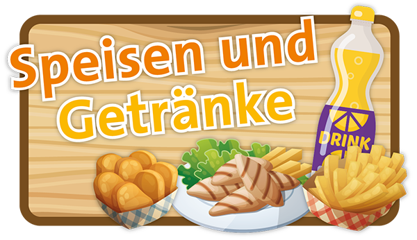 Grafik „Speisen und Getränke" — Snacks und Getränke im TobiDu-Dschungelrestaurant